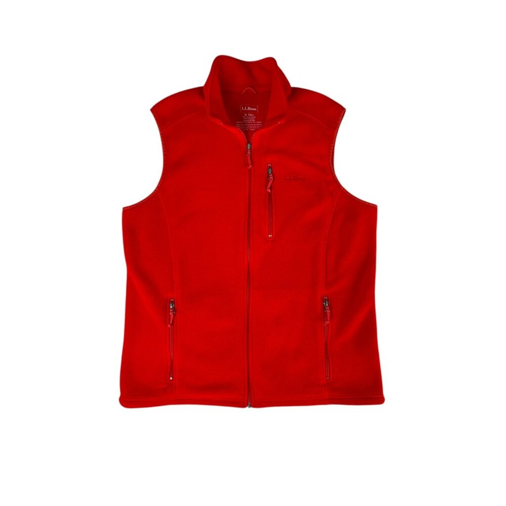 LL Bean Mens XLT Fleece Sweater Vest Red POLARTEC Pockets Cinch Waist Full Zip - Picture 2 of 13
